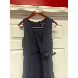 Karl Lagerfeld Navy Chiffon Sleeveless Faux Wrap MIDI Dress sz 8 EUC